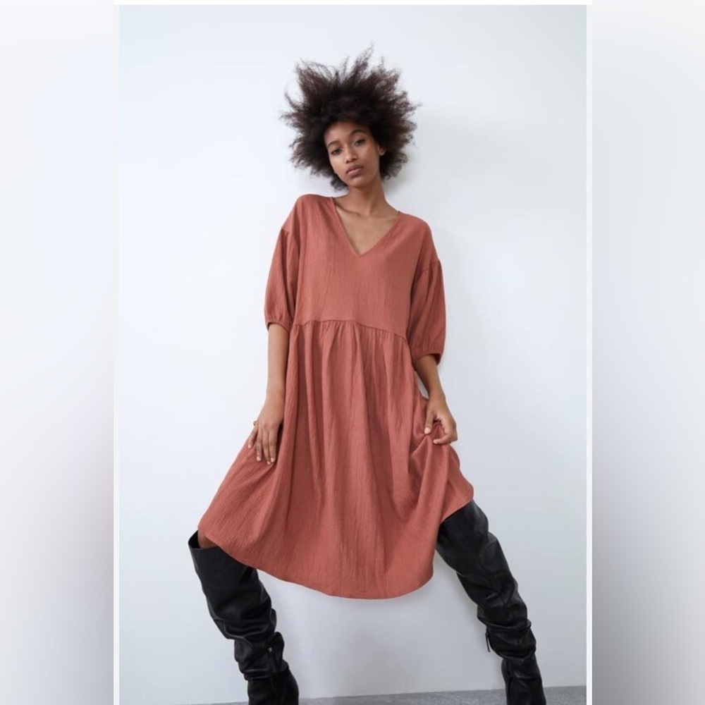 NWT Zara Textured Weave Dress Dusty Rose Size S